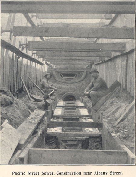 Building the Pacific Street sewer near Albany Street